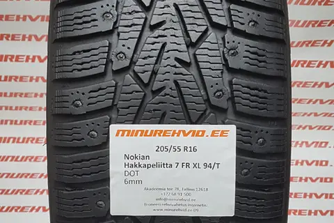 Kasutatud naastrehv 205/55R16 Nokian Hakkapeliitta 7 FR XL 94/T.