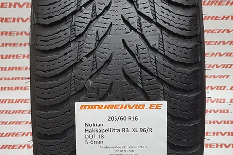 Kasutatud lamellrehv 205/60R16 Nokian Hakkapeliitta R3 XL 96/R