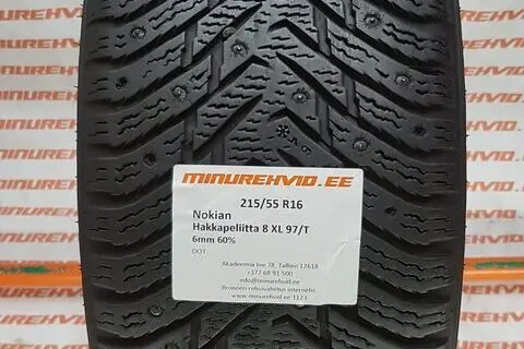 Подержанный шипованная шина 215/55R16 Nokian Hakkapeliitta 8 XL 97/T.