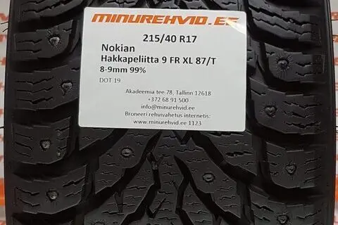 Used studded tire 215/40R17 Nokian Hakkapeliitta 9 FR XL 87/T